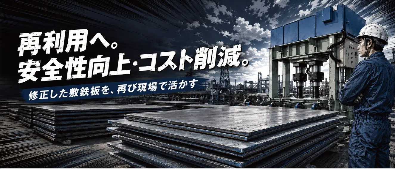 再利用へ。安全性向上・コスト削減。修正した敷鉄板を、再び現場で活かす